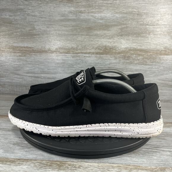 Hey Dude Men's Wally Slub Black Canvas Sneakers Size 12 - Picture 1 of 8